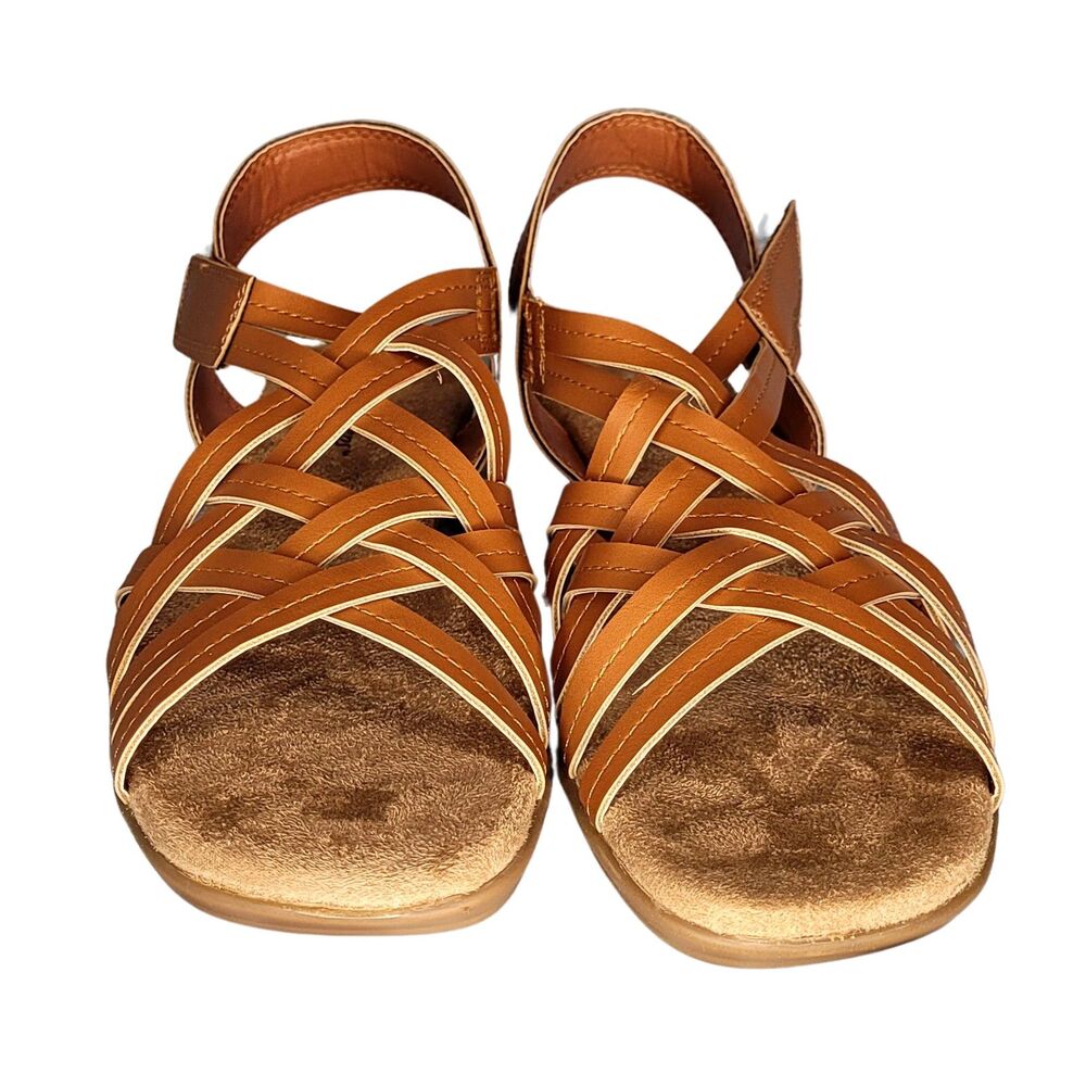 Angel Steps Keri Tan 7M 1" Pump Sandal 7M Women's Shoes Slip On Faux Leather 7.5